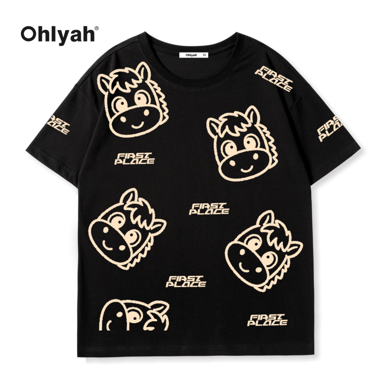 Ohlyah品牌马年本命年短袖t恤男女国潮满印小马卡通情侣半袖纯棉,男装,T恤,淘宝优惠券,粉丝福利购,淘宝优惠卷