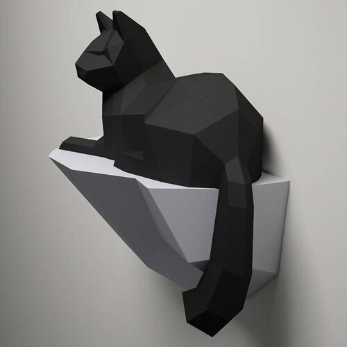 石头上的猫 纸模型 几何艺术模型 家居装饰壁挂 3dDIY 手工制作