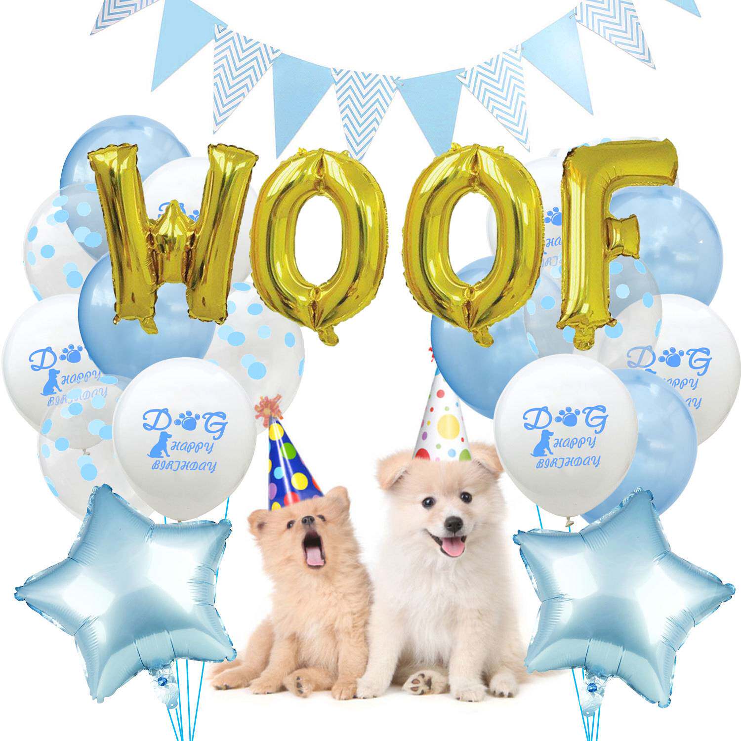 金色银色WOOF字母气球组合粉色蓝色宠物狗生日主题铝箔气球装饰