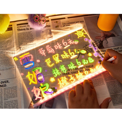 DIY发光荧光板绘画记事板led小夜灯可擦写留言板儿童发光画板