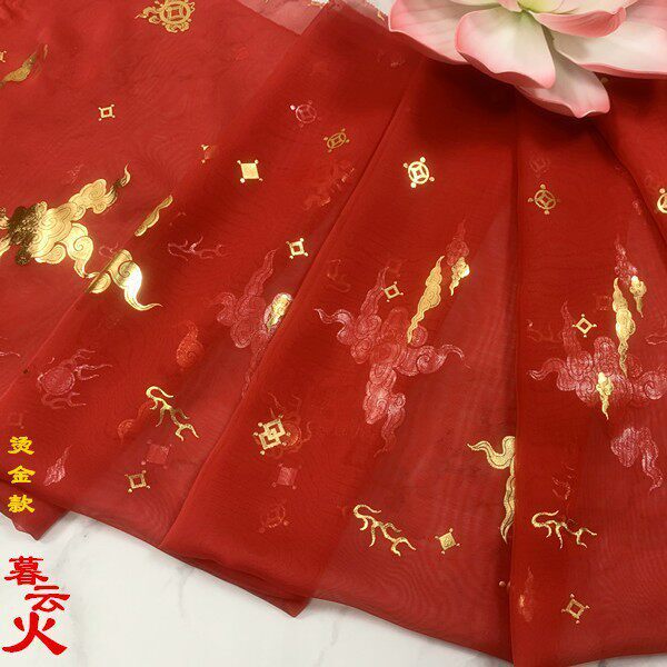 亲子春夏款【暮云火】原创幻色雪纺烫金汉服上衣襦裙娃衣明制马面