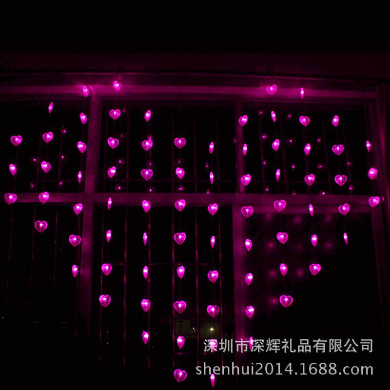 LED心形窗帘灯 新婚 婚房装饰彩灯串 浪漫心形窗帘灯直销
