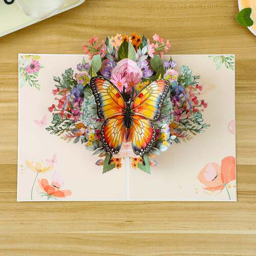 3D立体教师节蝴蝶系列花束对折