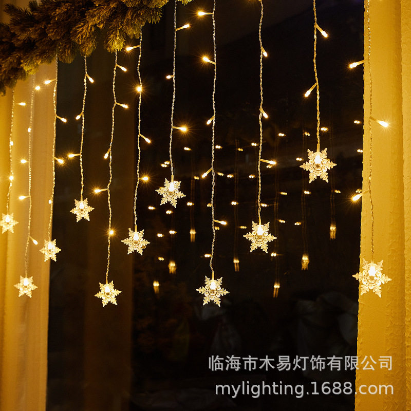 LED雪花窗帘灯冰条灯圣诞装饰节庆彩灯雪花节日彩灯串