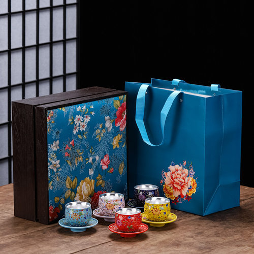 999纯银茶杯茶盏珐琅彩鎏银茶具