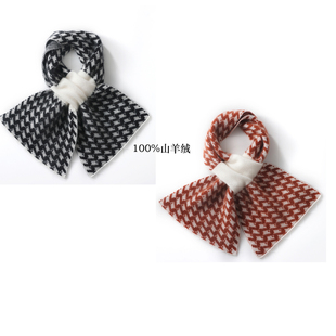 100纯羊绒围巾女短款拼色交叉穿孔加厚保暖护颈椎百搭针织围脖男