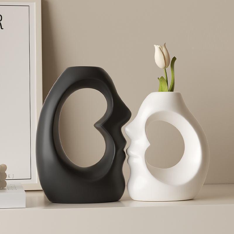 创意人脸造型花瓶摆件家居饰品高级感干花花束客厅电视柜艺术摆设