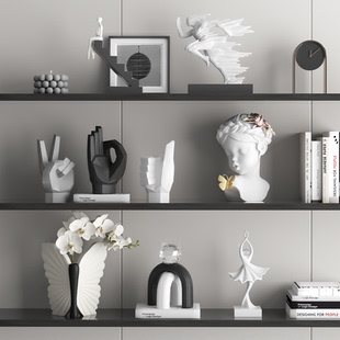 高级感客厅展示柜艺术摆件石膏雕塑软装书房办公室柜子酒柜装饰品