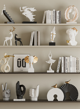 现代高级艺术感书柜展示架摆件