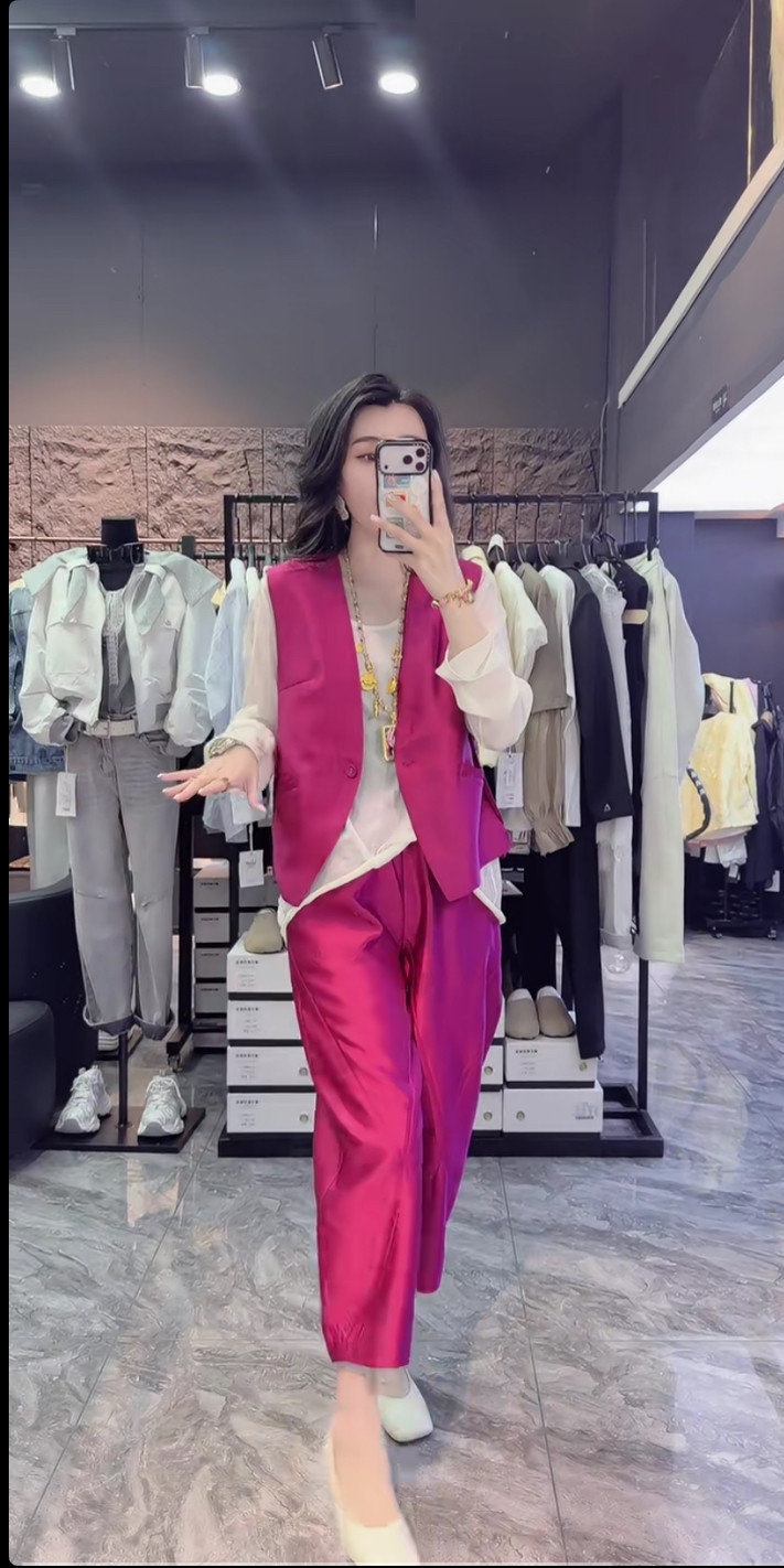 欧货时尚宽松马甲九分哈伦裤套装女2026春复古马夹上衣裤子两件套