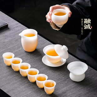 璞玉瓷功夫茶具套装泡茶专用陶瓷盖碗茶杯家用办公室轻奢高档喝茶