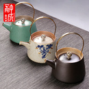 功夫茶具 仿古茶壶提梁壶陶瓷复古泡茶器家用铜把单壶茶水壶日式