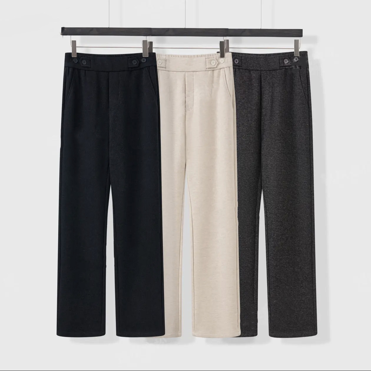 2025冬季新款高端羊毛混纺百搭直筒裤时尚腰部纽扣简约男士休闲裤,男装,休闲裤,淘宝优惠券,粉丝福利购,淘宝优惠卷