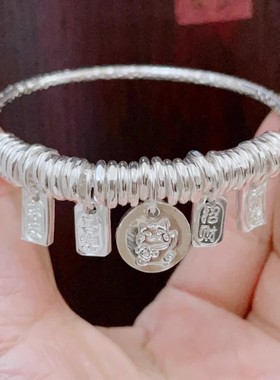 纯银串珠盘缠吉言手镯送女友礼物