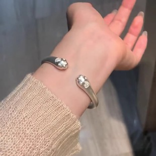 999纯银古法猫爪开口描金手镯女萌宠猫咪戒指时尚百搭镯子送女友