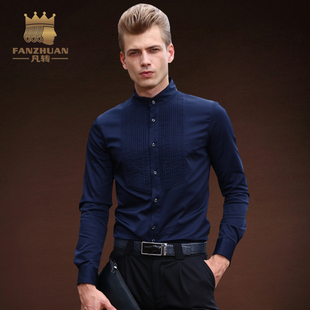 秋季 男装 衬衣立领长袖 纯色免烫褶皱男士 宴会礼服 凡转时尚 衬衫 大码