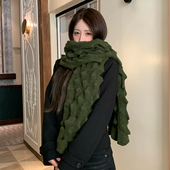 小众设计师款 墨绿色羊毛混纺围巾女秋冬氛围感保暖围脖高级感披肩