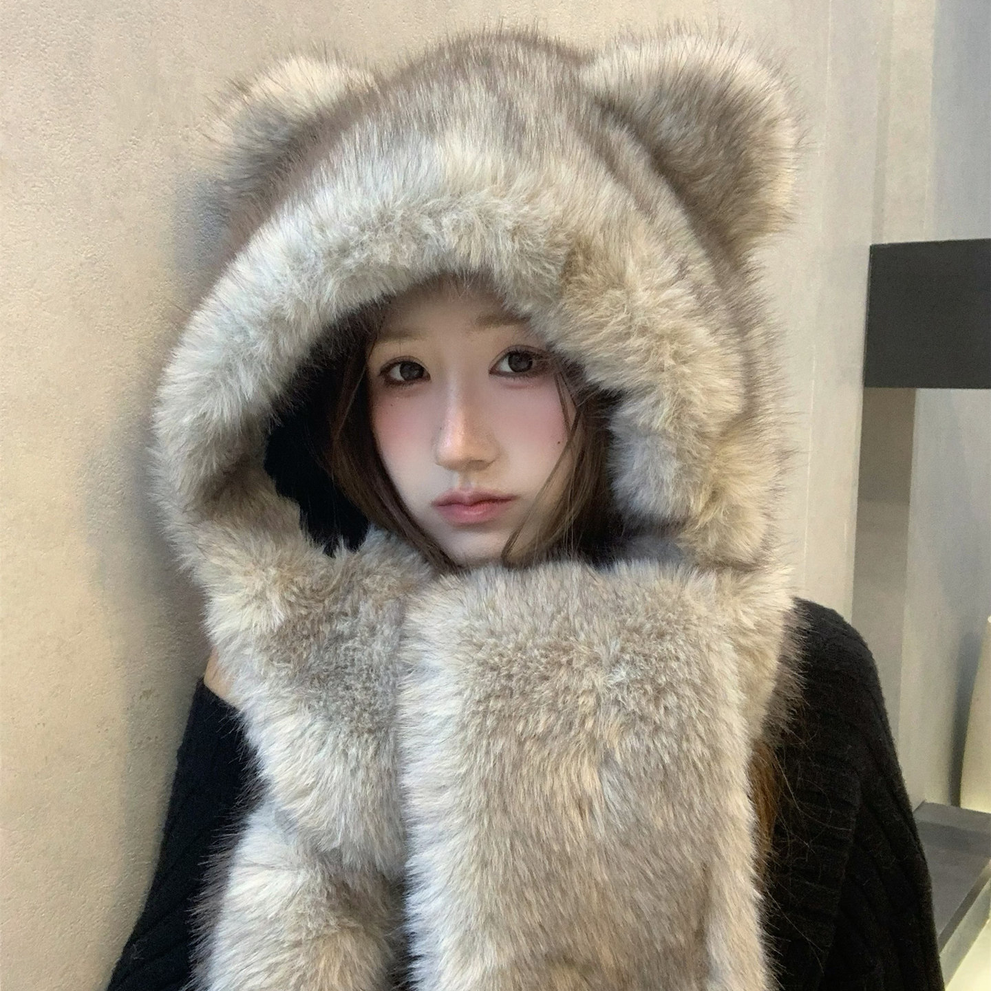 毛绒绒小熊耳朵帽子围巾一体女冬季保暖护耳雷锋帽围脖手套三件套,服饰配件/皮带/帽子/围巾,三件套,淘宝优惠券,粉丝福利购,淘宝优惠卷