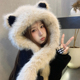 可爱小熊毛绒帽子围巾一体女冬季 保暖护耳雷锋帽加厚东北滑雪围脖