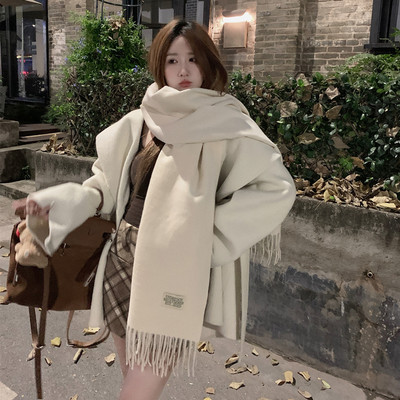 高级感白色仿羊绒围巾女冬季保暖
