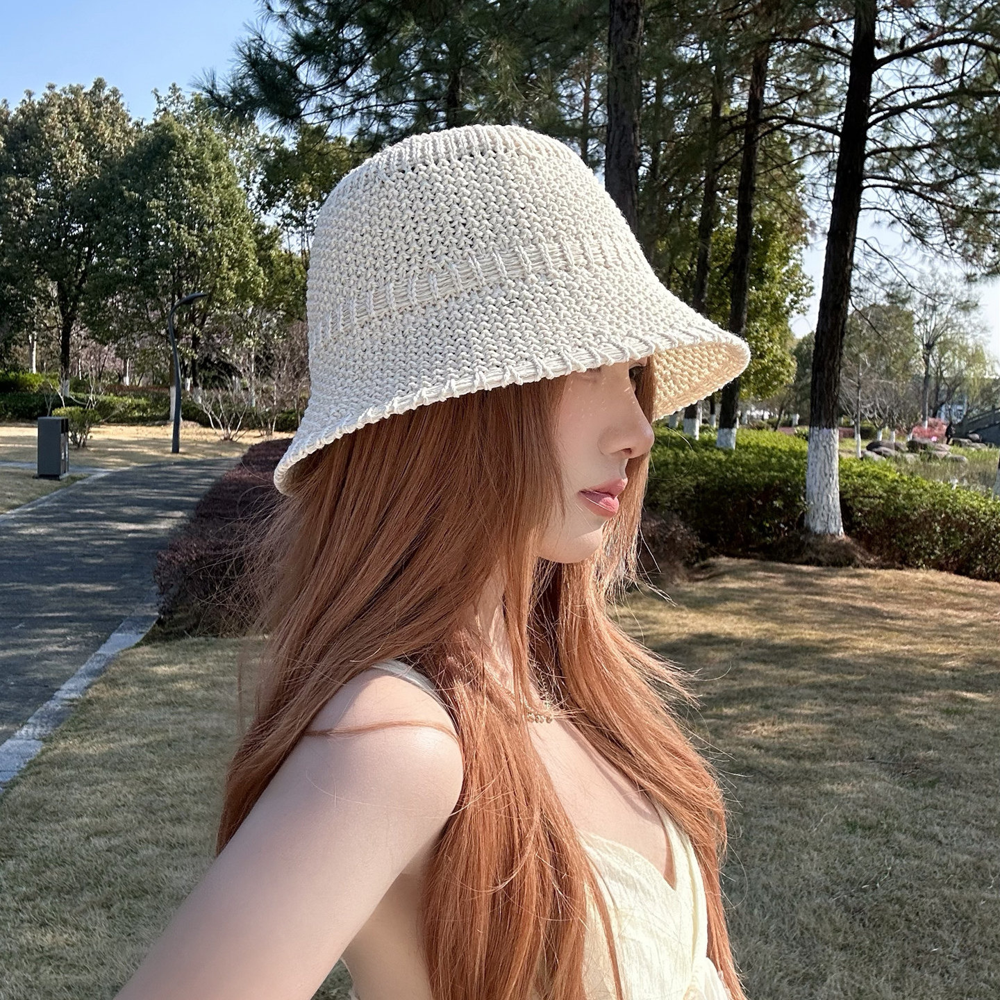 法式编织渔夫帽女夏季防晒遮阳帽小檐草帽透气薄款针织太阳帽短檐图片