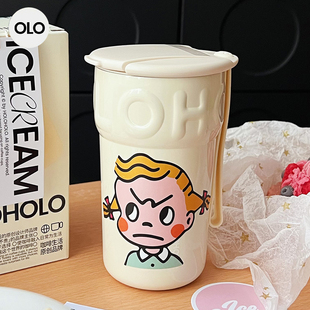 holoholo保温杯拿铁咖啡杯高颜值陶瓷内胆随行便携不锈钢甜筒水杯