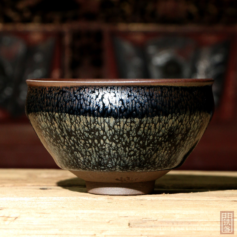建窑传统复古油滴  全手工黑底银斑建阳建盏 铁胎原矿铁盏门茶杯