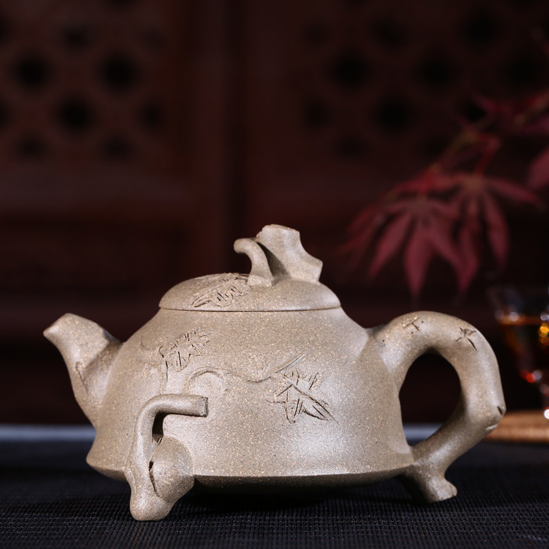 宜兴原矿紫砂壶 手工 三角枫叶 珍藏老青灰泥 170毫升