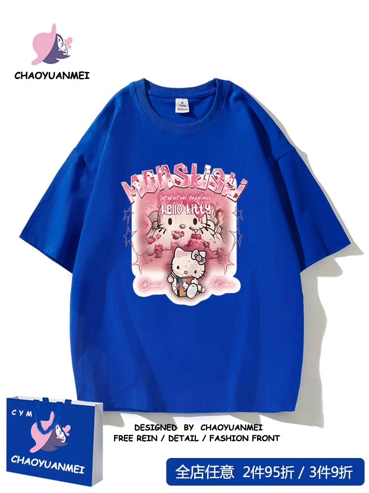 Hello Kitty, hello kitty, милая хлопковая ретро футболка, американский стиль