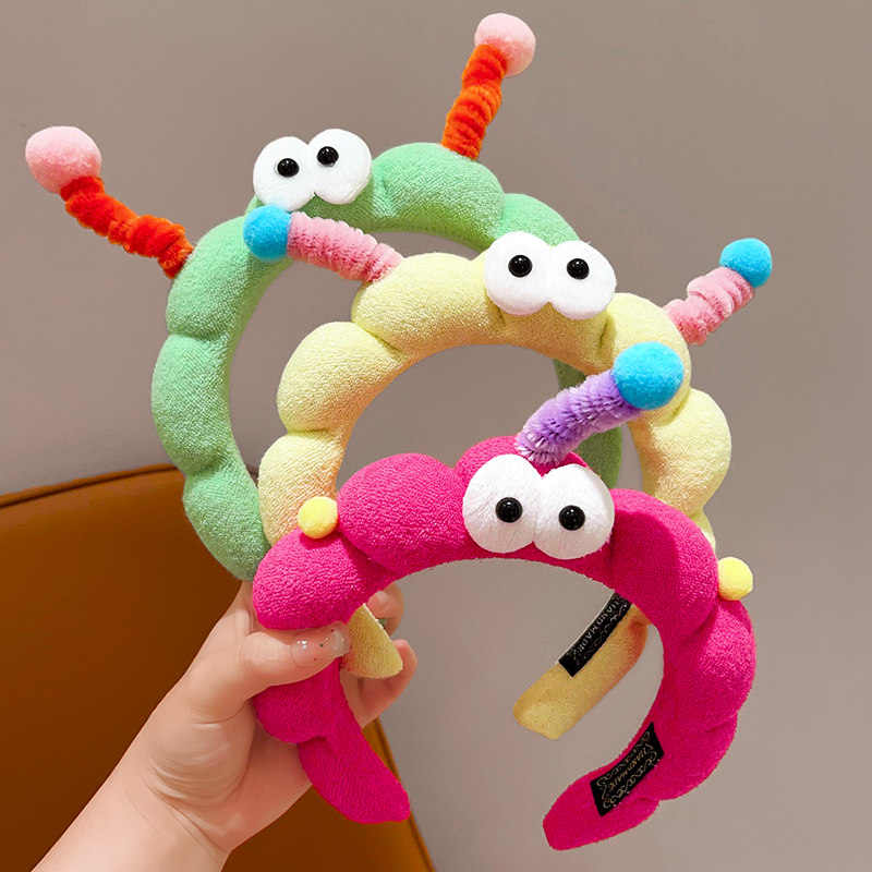 儿童秋冬款毛绒可爱大眼仔搞怪扭扭棒发箍不勒头防滑发饰女童头饰