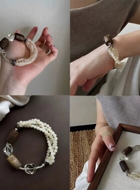 中式禅意和田白水莲花木质手串