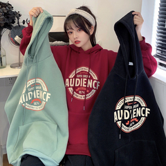 250g winter hooded sweater women's loose cartoon printed pocket coat