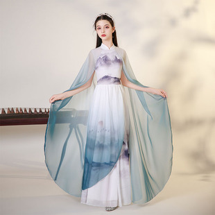 儿童礼服高端女童弹古筝民乐演奏演出服千里江山中国风主持人合唱