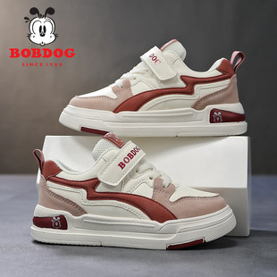 巴布豆童鞋儿童运动鞋中大童缓震防水皮面魔术贴板鞋厚底透气防滑