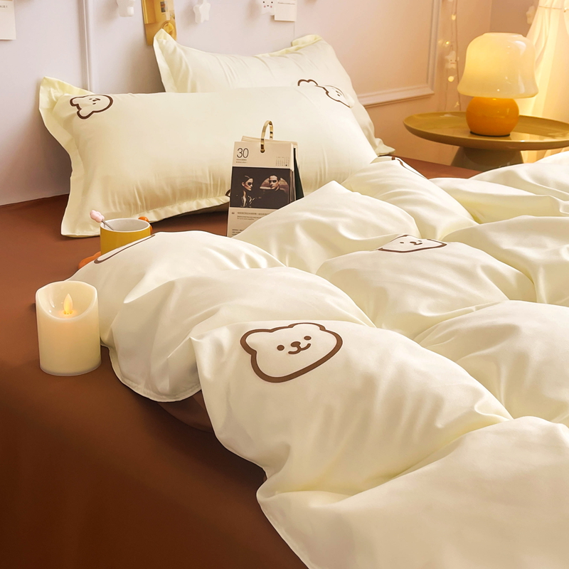 水洗棉床品套件四件套被套被罩床单双人学生宿舍被子春秋季三件套