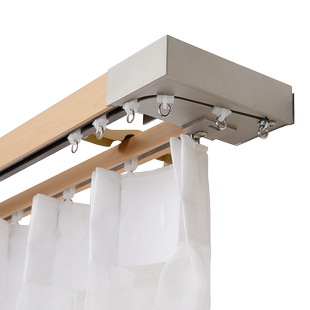 法瑞尔仿实木窗帘轨道铝合金加粗明装简约滑道直轨单双导轨侧装盒