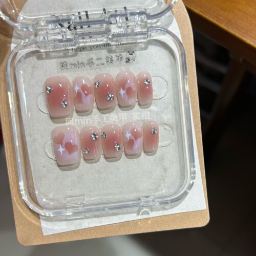 Mmnail‧镂空爱心穿戴甲清透腮红纯欲风手工定制美甲贴片气质显白
