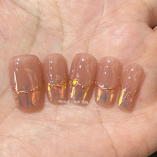 Mmnail仙女碎冰冰穿戴甲爆闪气质裸色手工定制可拆卸美甲假指甲