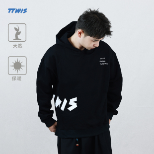 TTWIS美式 上衣 重磅休闲印花侧开叉卫衣男潮牌春秋街头情侣连帽衫
