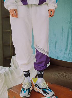 【特价】FYP 潮牌反光印花宽松束脚裤男夏季薄款运动拼色休闲长裤