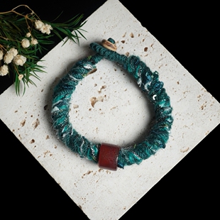 归林系列 |红玛瑙深绿色粗棉绳手工编织固定手围高级小众设计手绳