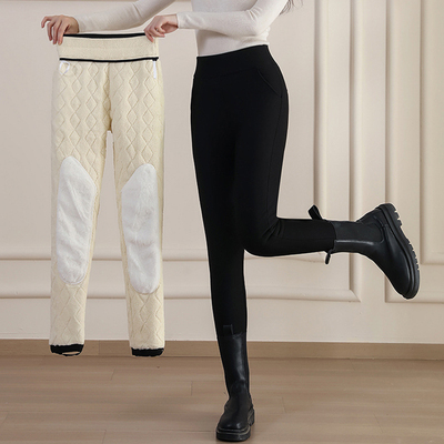 护膝羊羔绒蚕丝保暖裤女外穿加绒加厚打底裤高腰大码东北特厚棉裤