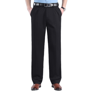 中老年裤子男款夏季薄款全棉宽松版直筒休闲裤卡其色男裤爸爸夏装