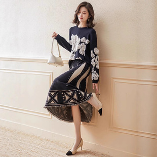 春秋冬季新款套装裙小香风今年流行时尚气质高级感毛衣裙子两件套