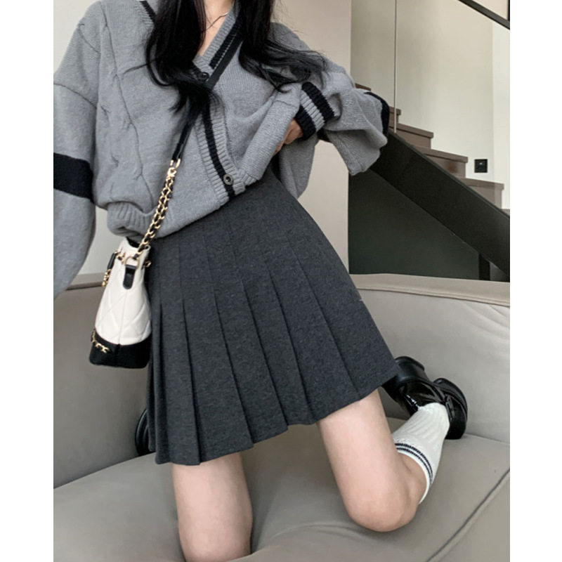 时尚黑色毛呢百褶裙女春秋新款小个子高腰显瘦A字半身裙胖mm短裙