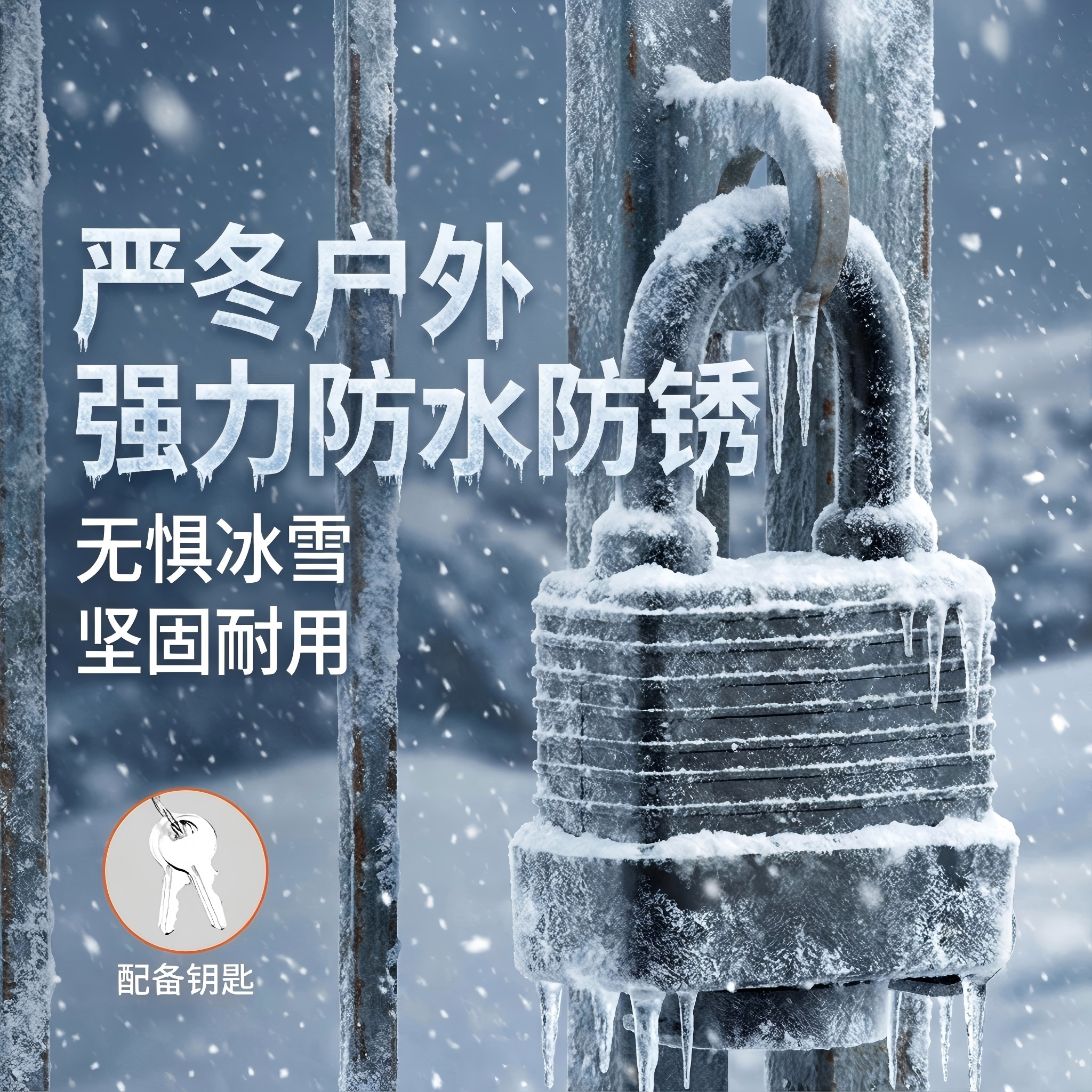 冬季户外铁栏门防水锁防冻防雪