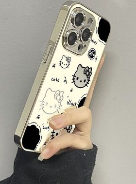 满屏KT猫适用小米15手机壳红米note14pro保护套k80新款12x镜面Note11TPro电镀银k70/k60情侣10S女一加13/ACE5