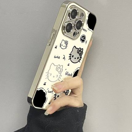 满屏KT猫适用小米15手机壳红米note14pro保护套k80新款12x镜面Note11TPro电镀银k70/k60情侣10S女一加13/ACE5