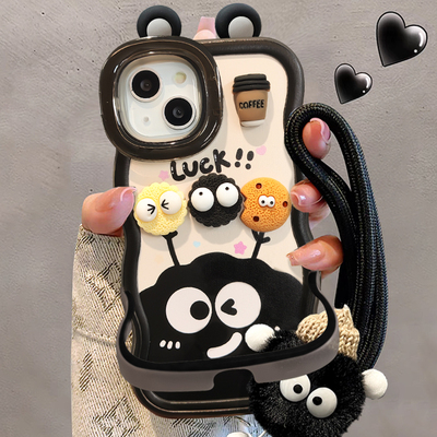 咖啡煤球双支架适用苹果16手机壳