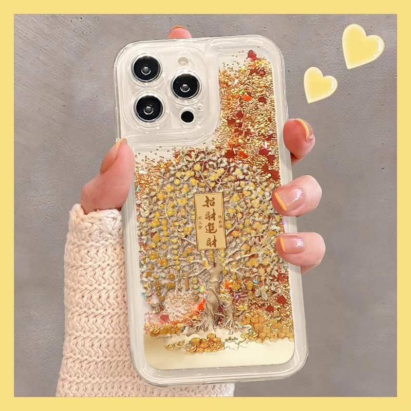 招财进宝流沙壳适用苹果16手机壳